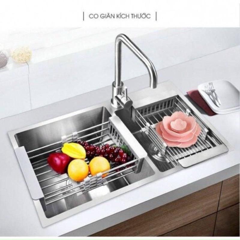 Khay Đựng Đồ Để Bồn Rửa Chén Inox, Gác Bồn Rửa Chén Tiện Lợi, Có Thể Kéo Dài