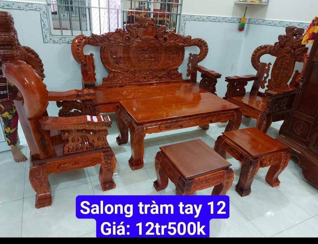 Bộ Salon Rồng tay 12 gỗ Tràm 6 món.Bộ bàn ghế phòng khách