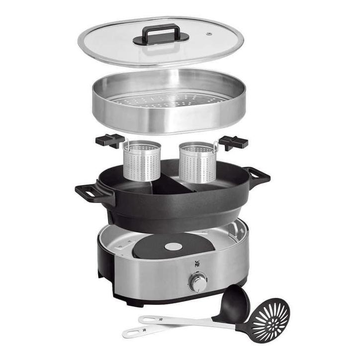 Nồi Lẩu Hấp WMF Hot Pot Lono, Nồi Lẩu Điện 2 Ngăn, Mỗi Ngăn Chống Dính 1.8L, Chất Liệu Thép Không Gỉ, 1700W, Nhập Đức