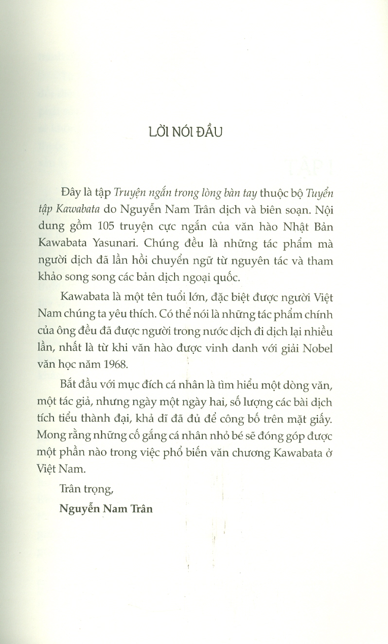 Tuyển tập Kawabata - Truyện Ngắn Trong Lòng Bàn Tay