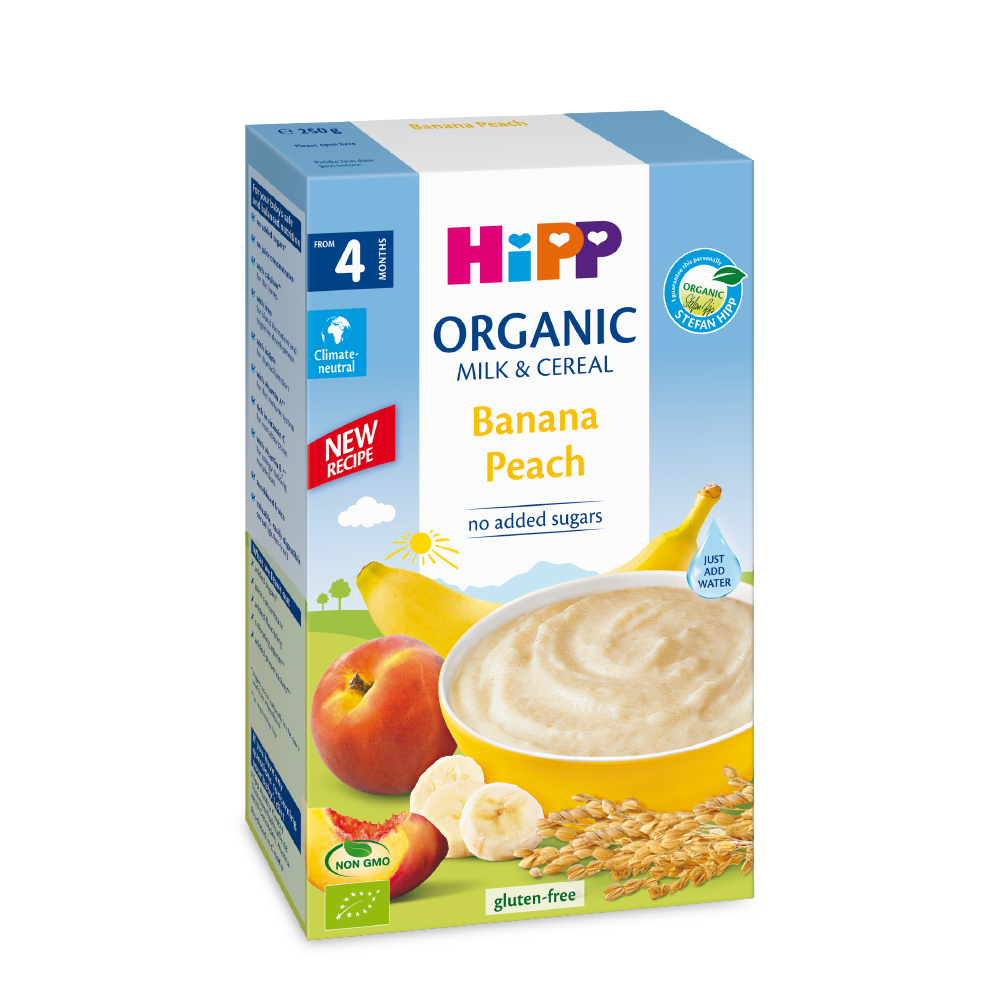 Bột ăn dặm dinh dưỡng Sữa, Chuối, Đào HiPP Organic 250g