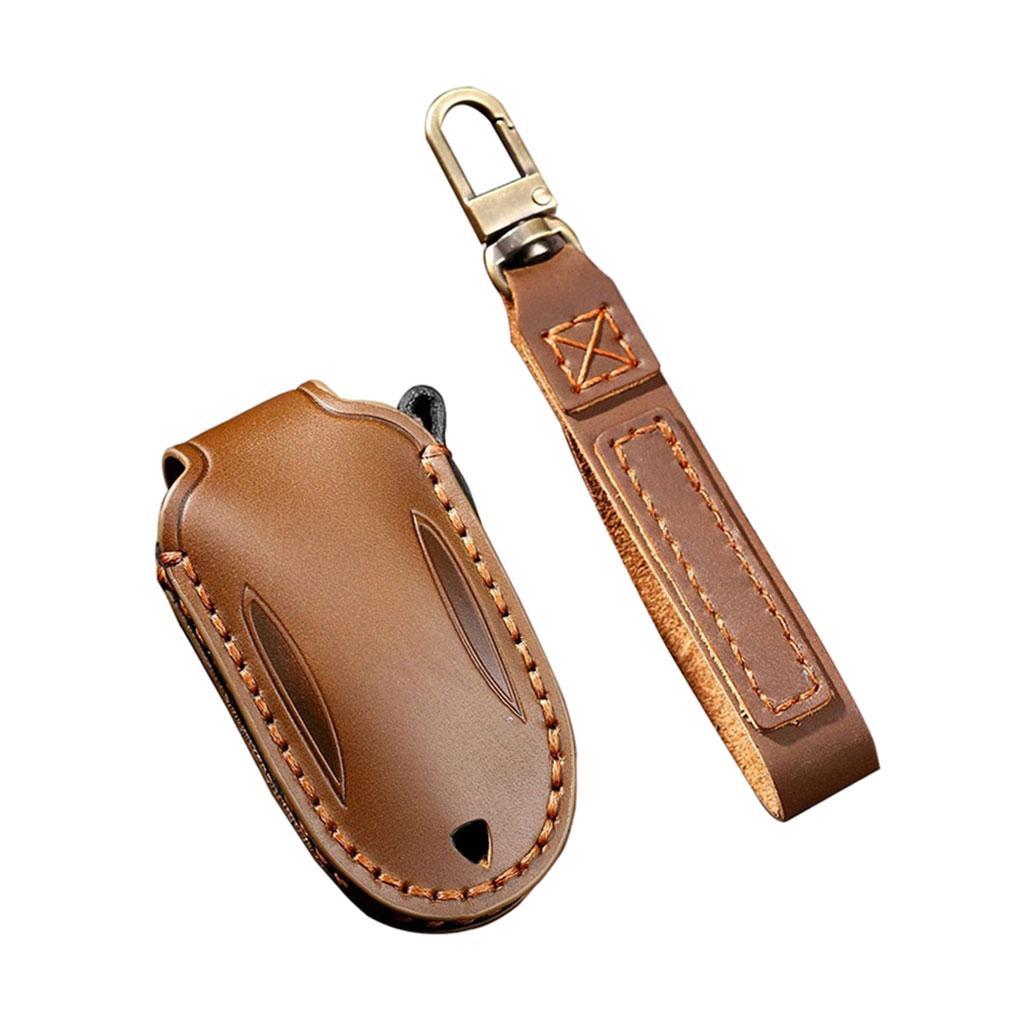Keychain Leather Remote control 3 buttons Key Fob Brown A