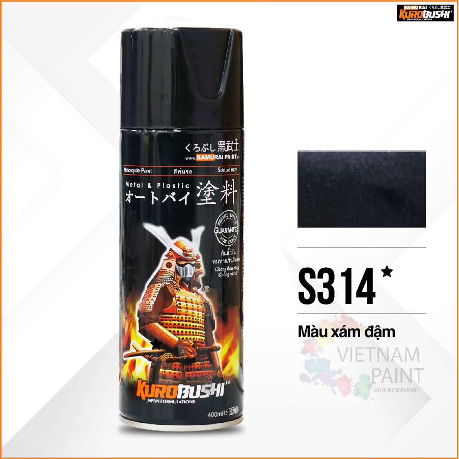 COMBO Sơn Samurai màu xám đậm S314 gồm 3 chai đủ quy trình độ bền cao, đẹp (Lót  – màu S314 - Bóng )