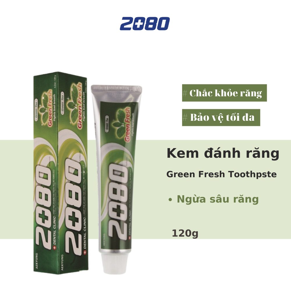 Kem đánh răng cao cấp giải nhiệt và phòng ngừa bệnh răng nướu 2080 GREEN FRESH 120g - Hàn Quốc Chính Hãng