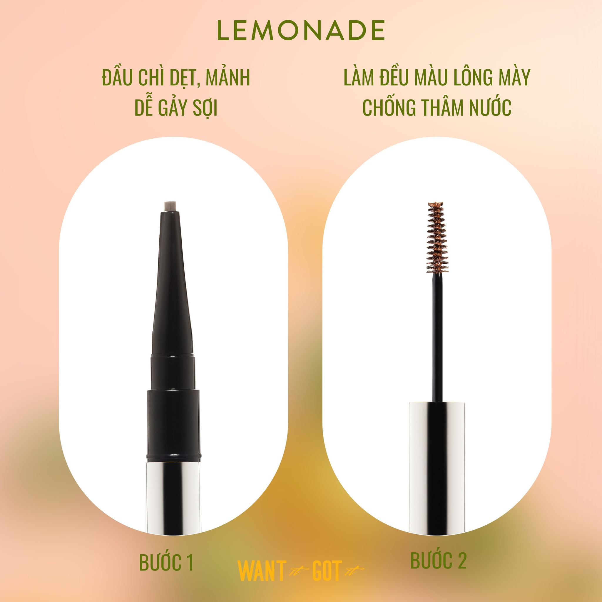 Combo Lemonade bút kẻ mắt SuperTiger Micro Eyeliner 1g và chì kẻ mày 2 đầu Want It Got It 2.75g