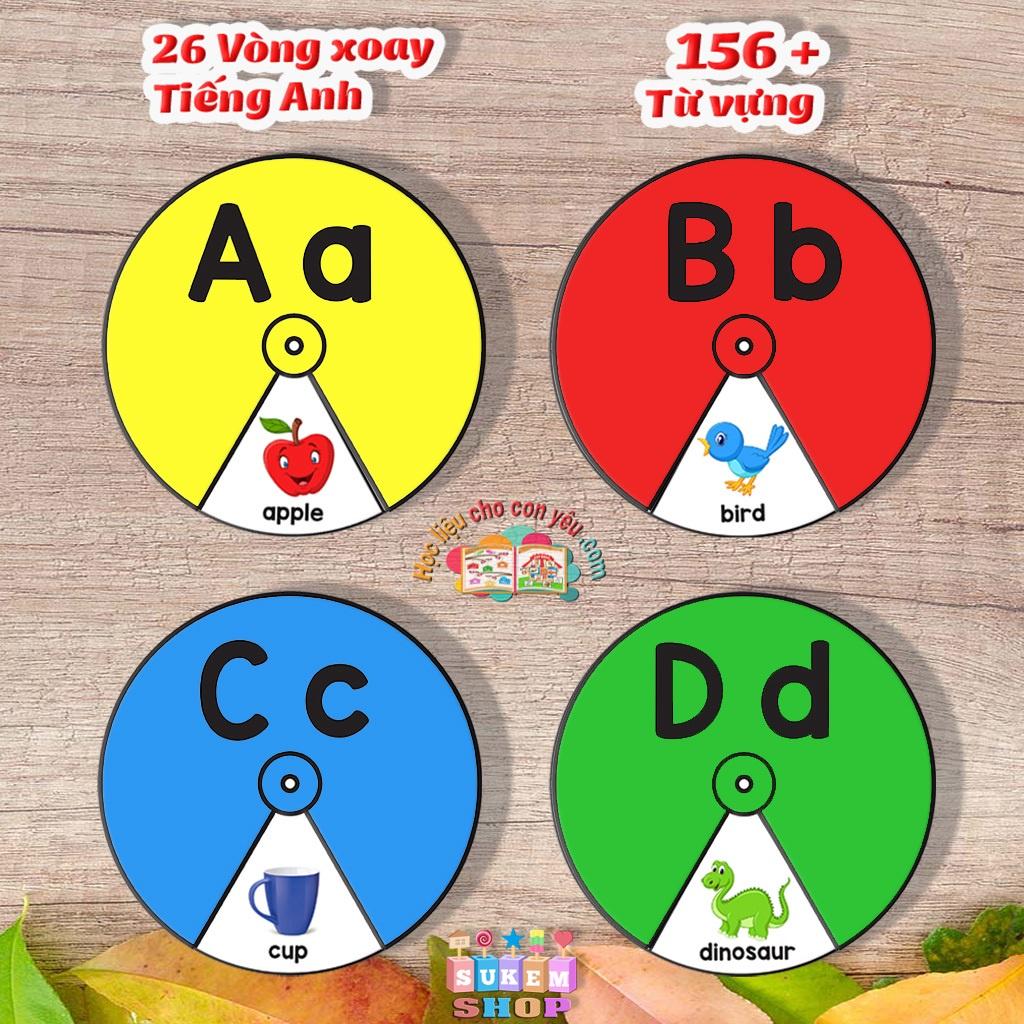 Bộ Flashcard tổng hợp hình tròn xoay 26 bảng chữ cái Tiếng Anh Từ Điển Bằng Hình ( Dành cho trẻ từ 2 -6 tuổi)