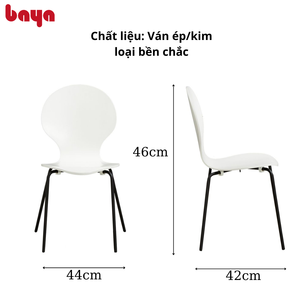 Bộ 4 Ghế Ăn Gỗ Màu Trắng BAYA VERONA Mặt Ghế Gỗ Ván Ép Bo Tròn Mềm Mại Khung Kim Loại Chắc Chắn 6000278