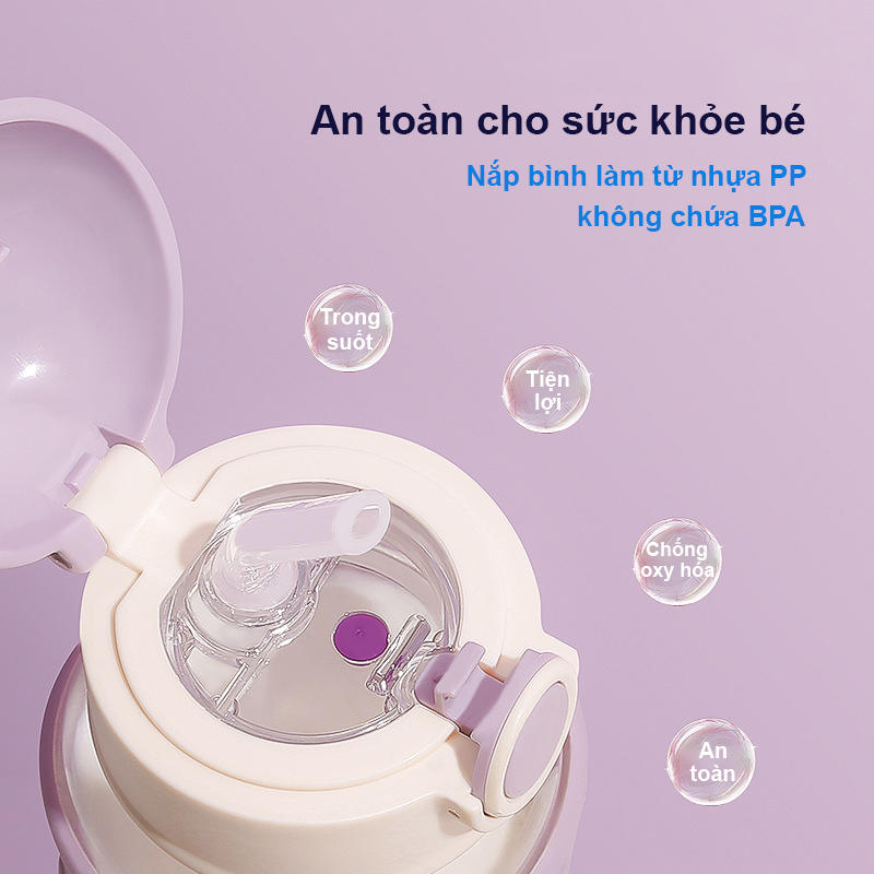 Bình nước cho bé đi học 620ml bằng nhựa PC chịu nhiệt tốt Baby-S, Bình uống nước cho bé có ống hút tặng kèm túi silicon và dây đeo tiện lợi – SBN013