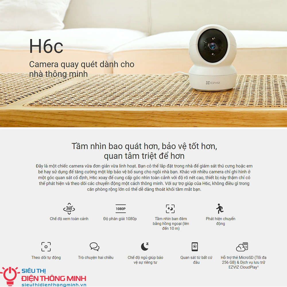 Camera H6C PRO Wifi Ezviz CS-H6C W1 (4.0MP) và Ezviz CS-H6C (2.0MP) - Hàng chính hãng