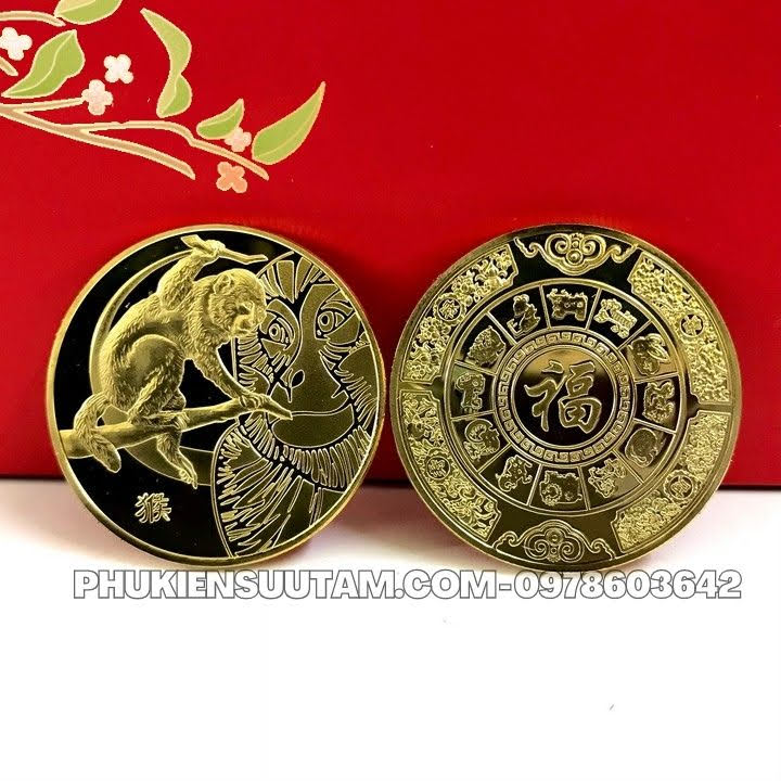 Xu 12 Con Giáp Tuổi Thân, đường kính: 4cm, màu vàng - SP005825