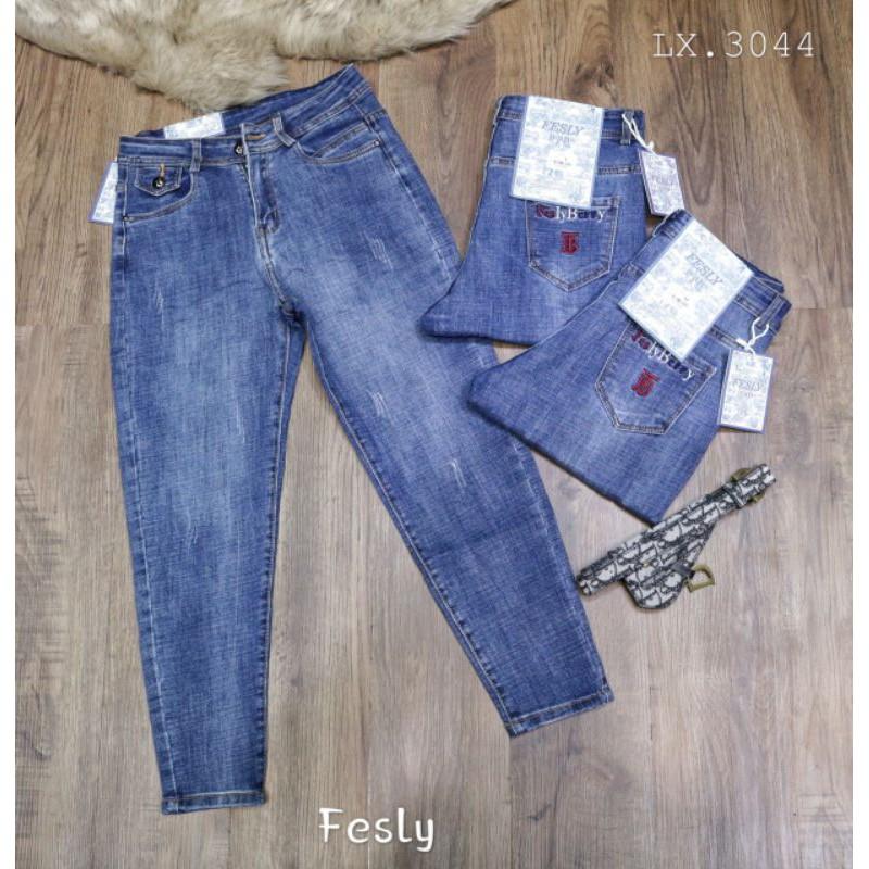 Quần Jeans Nữ Baggy Xước Lưng Cao