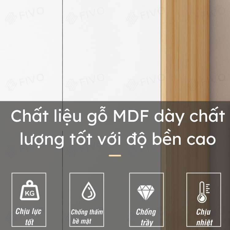 Tủ Gỗ Quần Áo Cửa Lùa Gỗ Lõi Xanh Chống Ẩm FIVO Mẫu FC31 Diện Tích Để Đồ Rộng Rãi, Móc Treo Tiện Dụng Mẫu Mã Hiện Đại - Màu Trắng + Gỗ