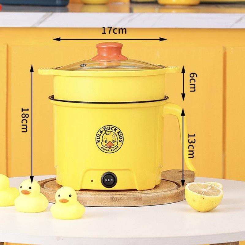 Nồi Lẩu Mini Vịt Vàng, Ca Nấu Mì Đa Năng Dung Tích 1,8L - 2 Nấc Nhiệt Kèm Giá Hấp Size 18cm Tiện Dụng
