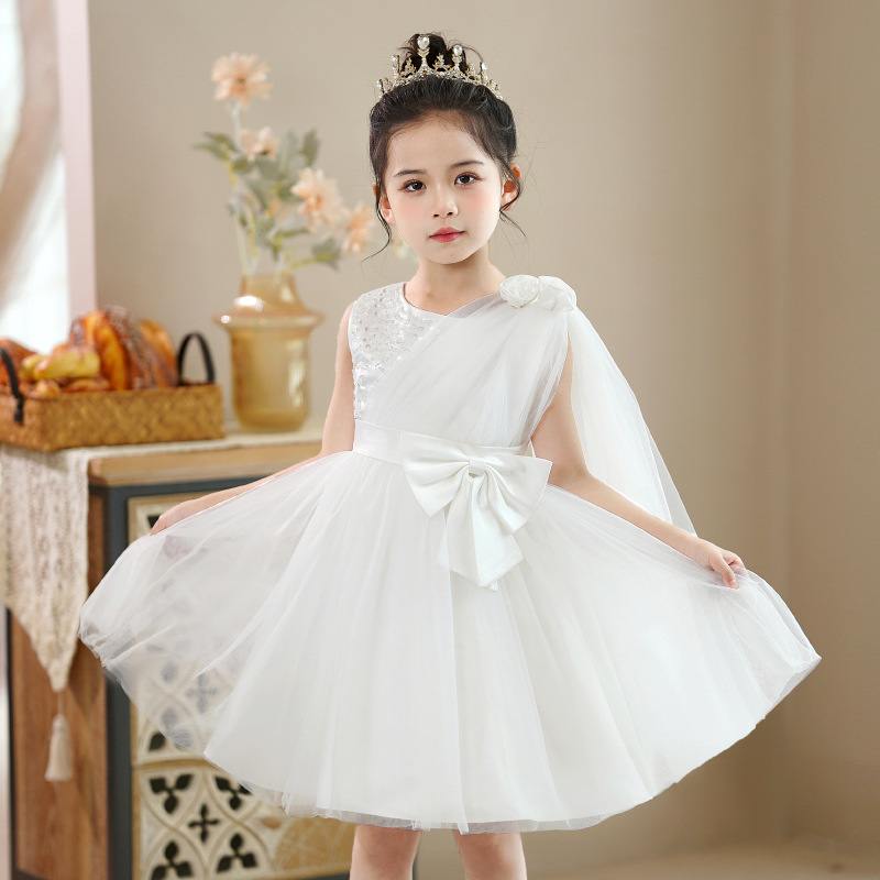Đầm voan công chúa cho bé gái dự tiệc màu trắng size 15-35kg hàng Quảng Châu cao cấp