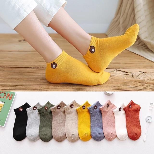 Túi10 đôi tất gấu cute đủ màu kèm túi đựng-HH097