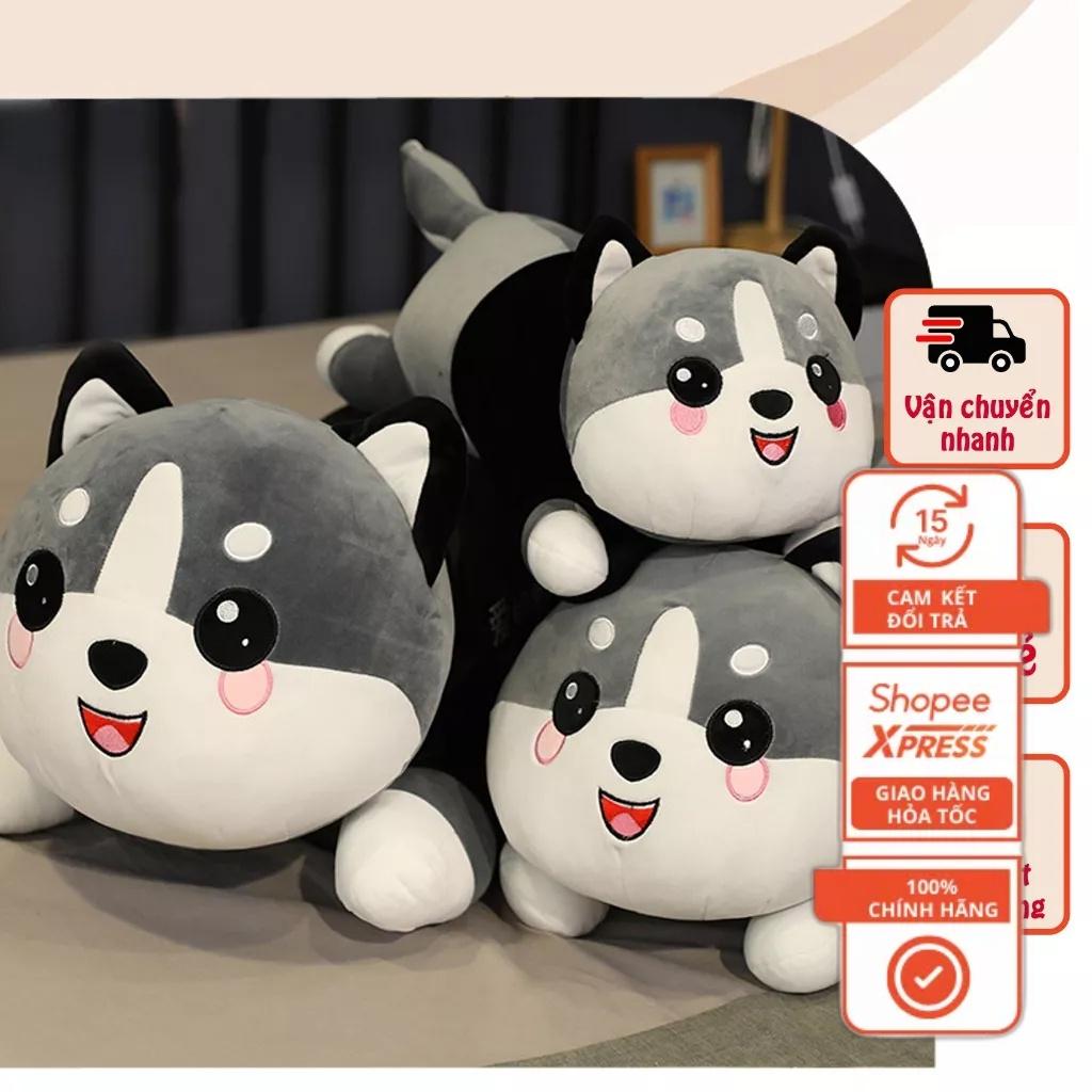 Gấu Bông Mèo Husky, Mèo Ngáo Size 1M5 Gấu Bông Mèo Mặc Áo Siêu To Khổng Lồ - Gối Ôm Mèo Alaska Vải Nhung