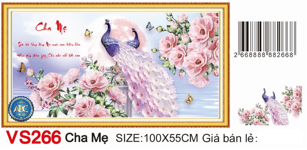 Tranh đính đá cha mẹ và hoa VS266 - 100 x 55 cm - chưa đính