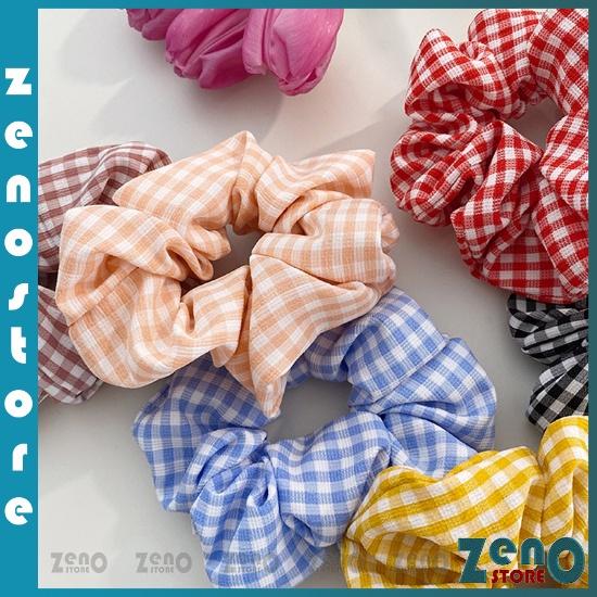 COMBO 5 Dây chun scrunchies buộc tóc kẻ caro nhiều màu PT26