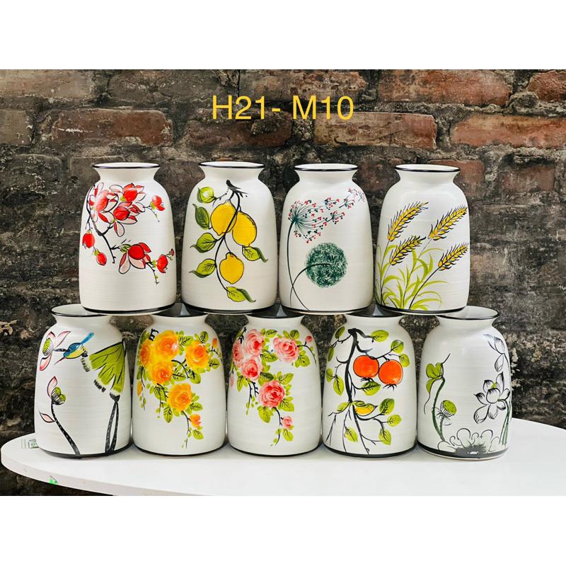 Bình cắm hoa men mát, hàng vẽ thủ công. Gốm sứ Bát Tràng.