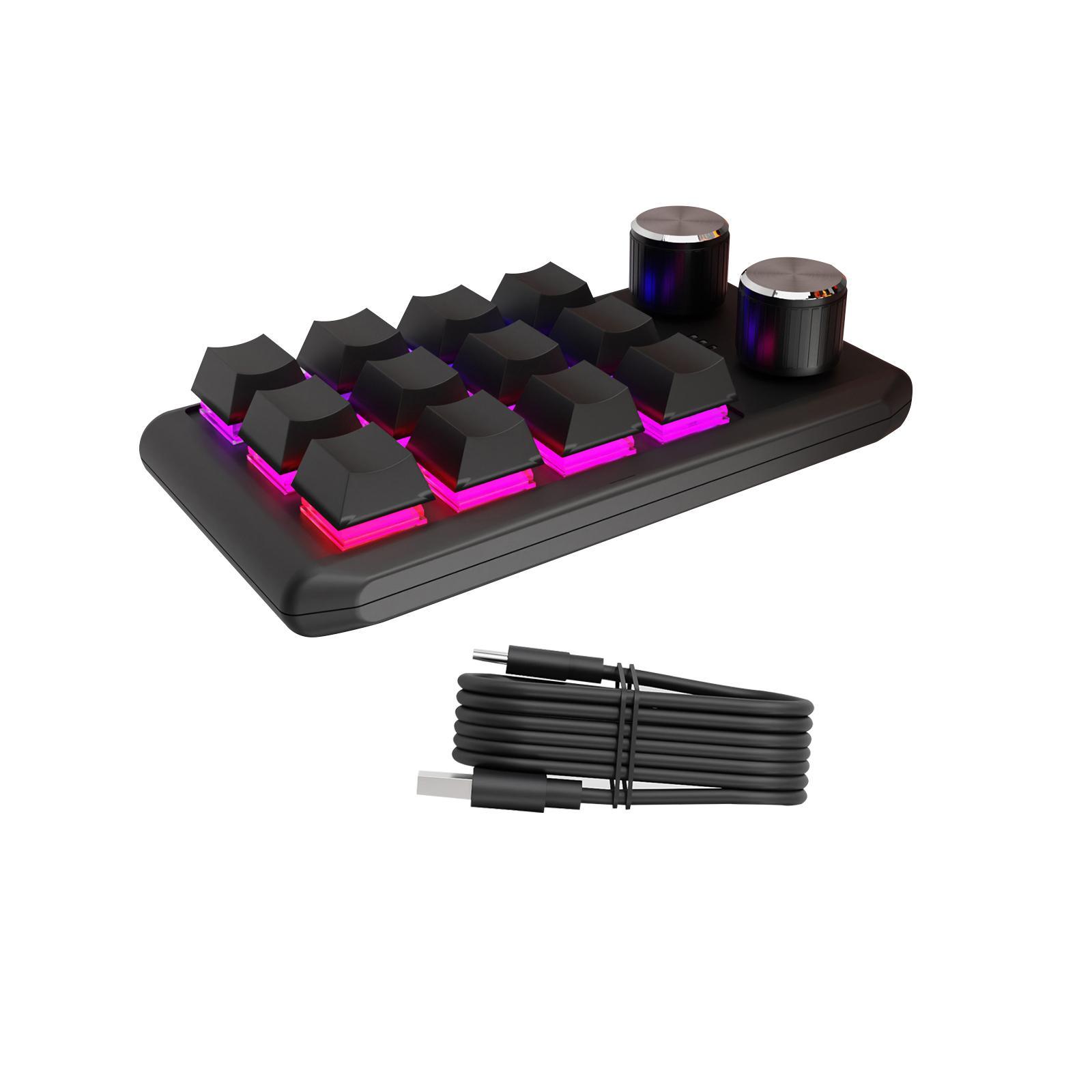 12 Keys Keyboard RGB Non Slip with USB Cable with 2 Knob Standard Keyboard Programming Keyboard Mini Keypad for Games Designers