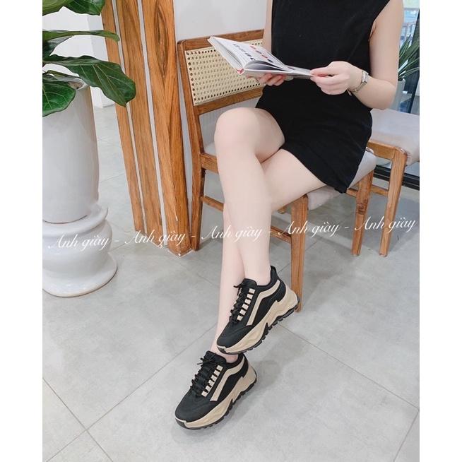 TT47 - Giày thể thao nữ sneaker độn đế 5p đen sọc trắng nhẹ êm chân