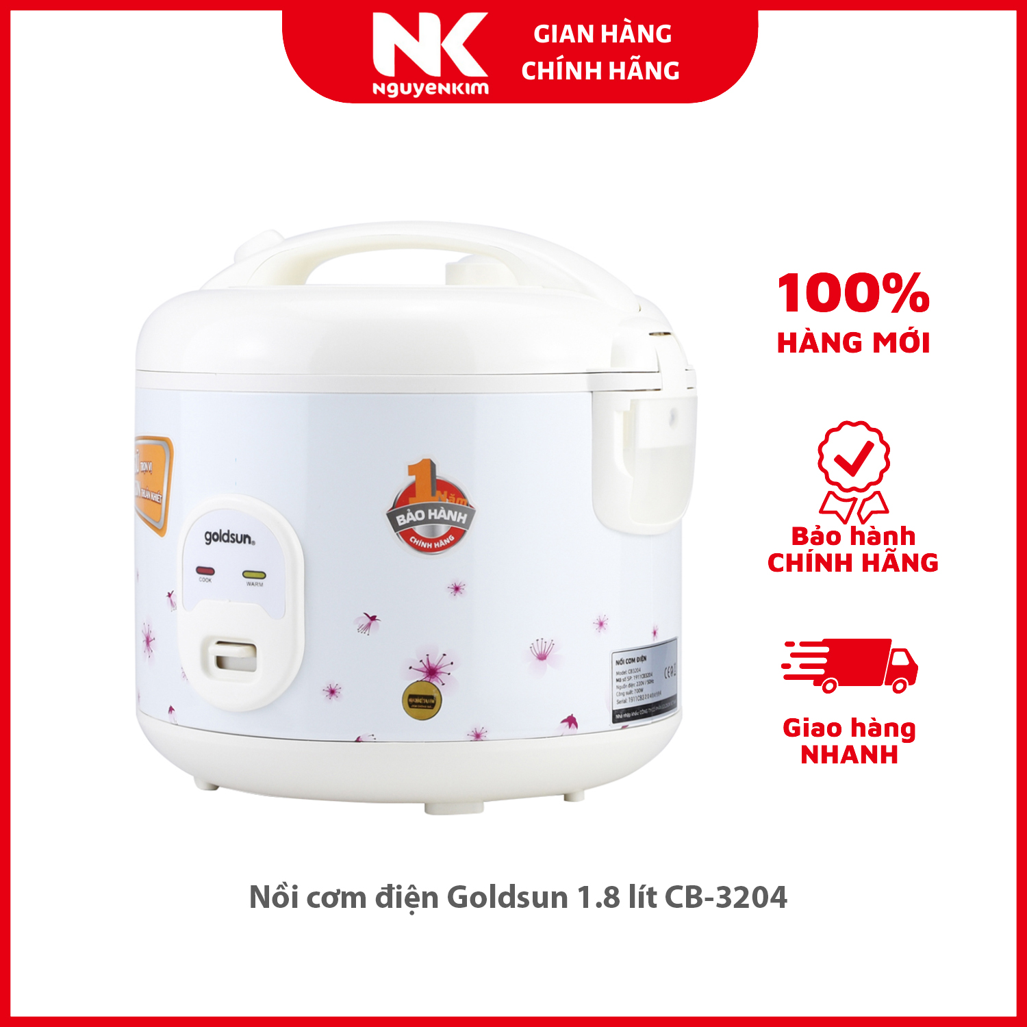 Nồi cơm điện Goldsun 1.8 lít CB-3204 - Hàng chính hãng