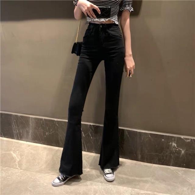 QUẦN ỐNG LOE ĐEN DÀI- chất jeans dày mềm- (hình thật