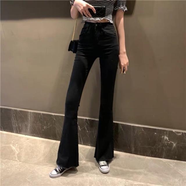 QUẦN ỐNG LOE ĐEN DÀI- chất jeans dày mềm-
