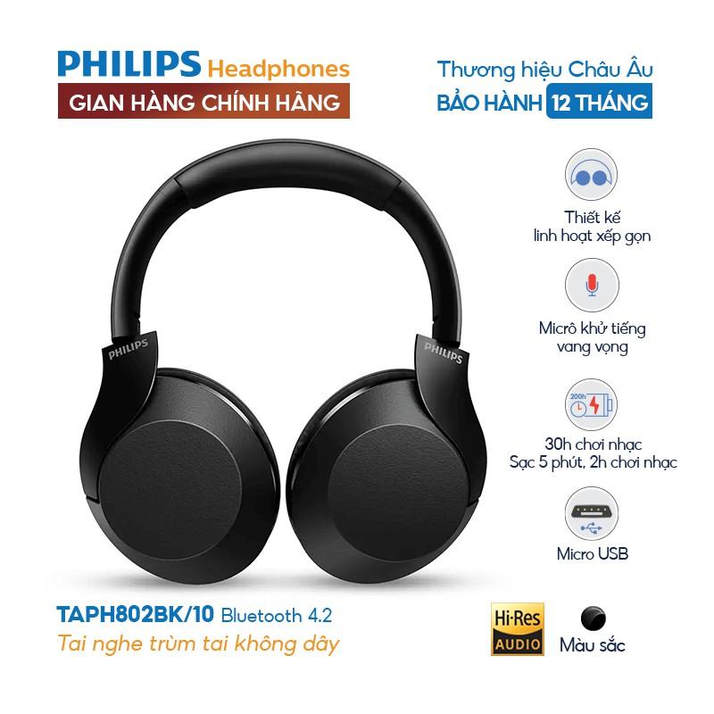 Tai nghe Bluetooth Philips HiRes Audio TAPH802BK/00  - Hàng nhập khẩu