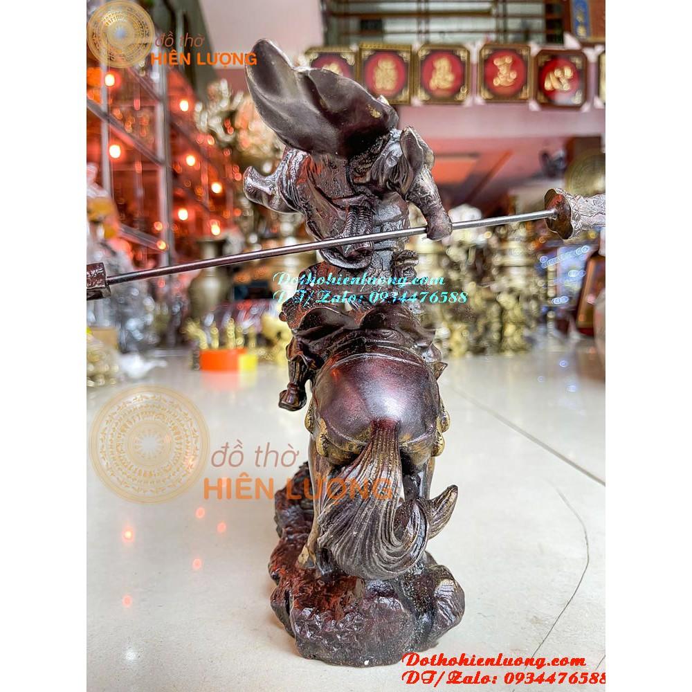 Tượng Quan Công - Quan Vân Trường Cầm Đao Cưỡi Xích Thố Bằng Đồng Nguyên Chất Màu Nâu Cao 25cm, Nặng 2.5kg