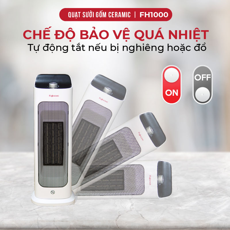 Quạt sưởi gốm để bàn FUJIHOME FH1000 nhỏ gọn, Làm ấm nhanh, 2 chế độ sưởi, Tiết kiệm điện, Hàng chính hãng