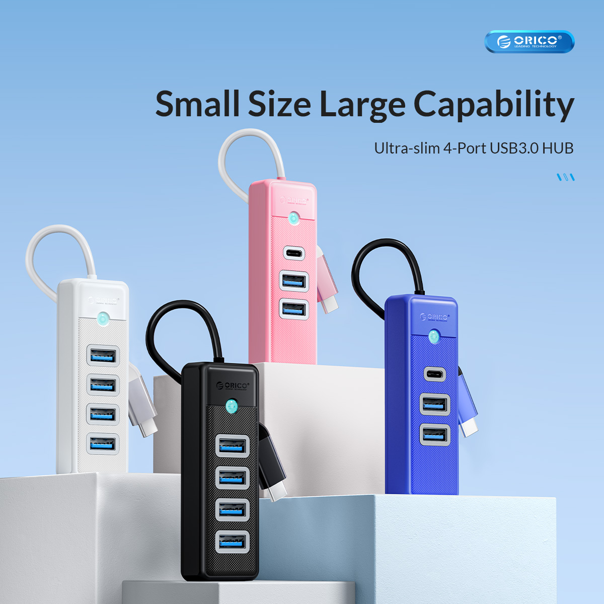 HUB Type C ra 1 cổng TYPE C + 2 Cổng USB 3.0 Orico PWC2U-C3 - Hàng Chính Hãng