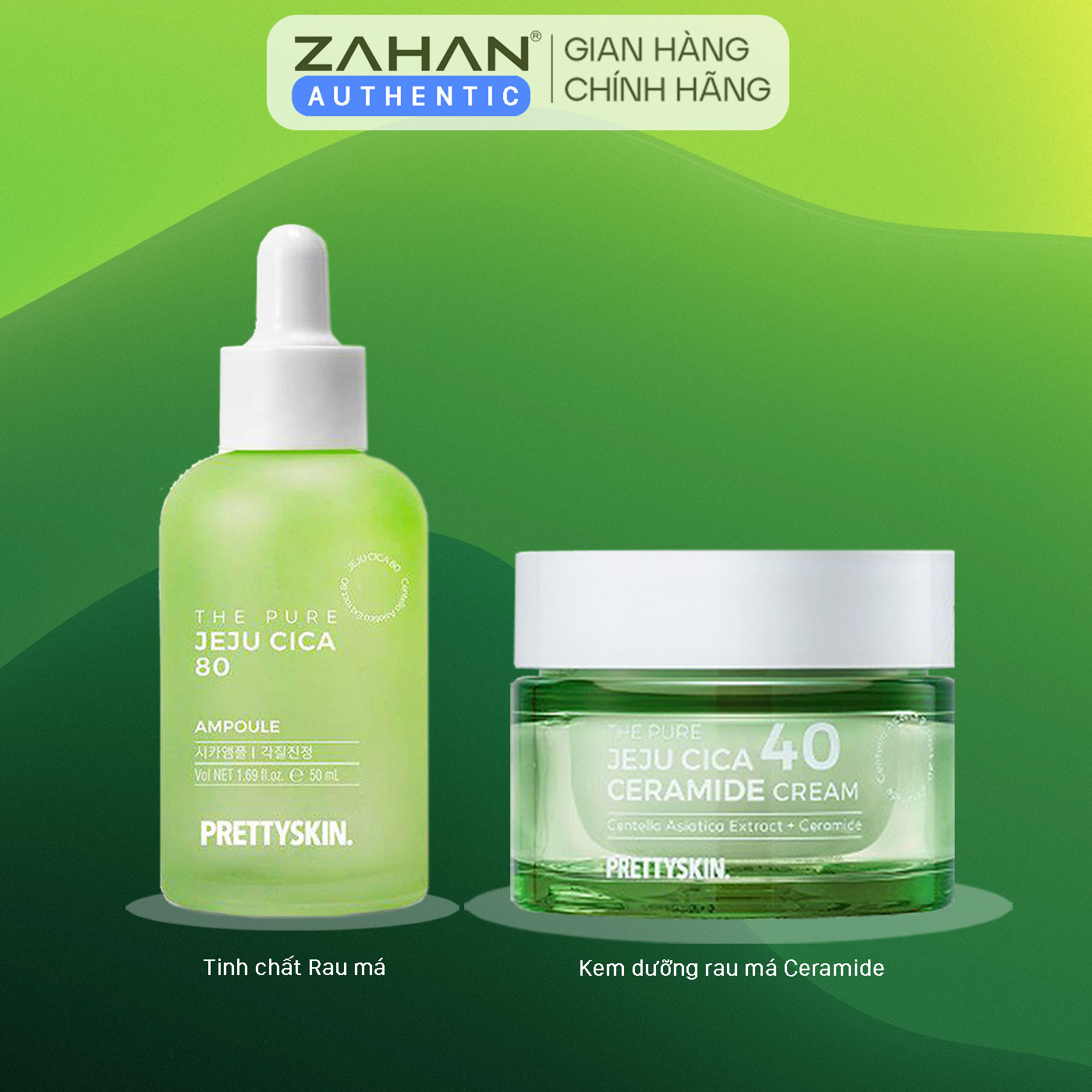 Combo tinh chất rau má và kem dưỡng rau má THE PURE JEJU CICA 40 CERAMIDE CREAM