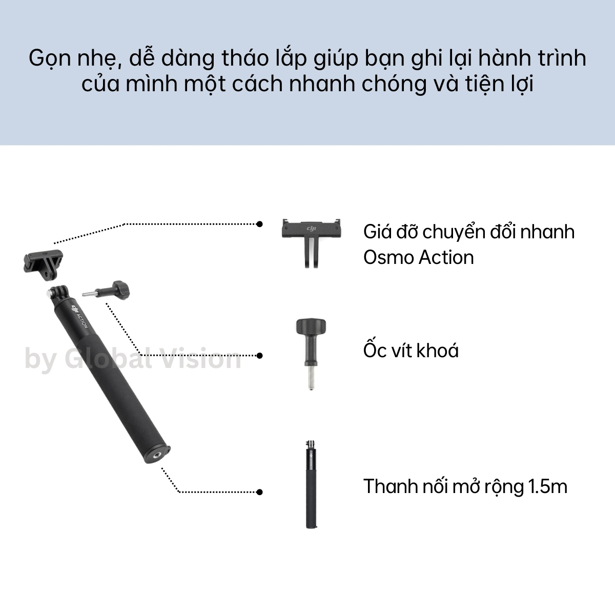 Gậy chụp ảnh cầm tay nối dài 1.5m DJI dành cho Osmo Action camera hành động cao cấp - Hàng chính hãng