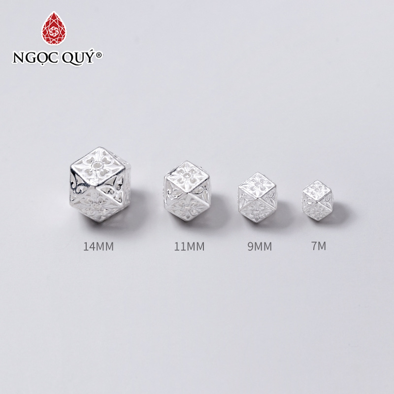 Charm bạc trắng xỏ ngang nhiều cạnh - Ngọc Quý Gemstones