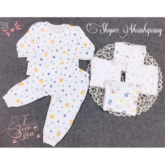 (MS39)Bộ sơ sinh cotton BABY thu đông dài tay quần đáp đũng bo gấu cho bé 3-9kg