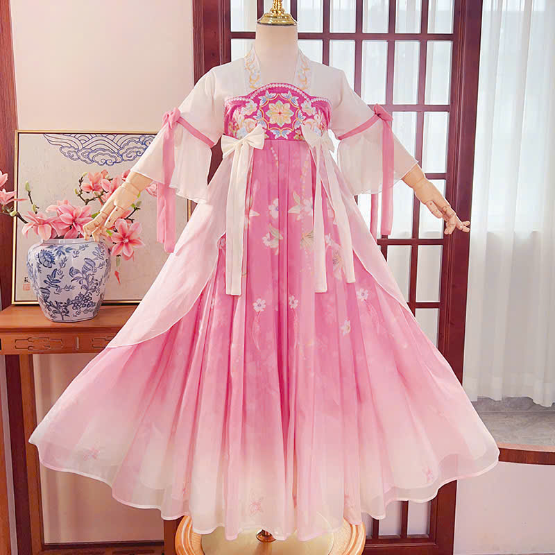 Đầm váy công chúa cổ trang hanfu thêu hoa cho bé gái diện lễ tết trung thu đẹp size 100-160 hàng Quảng Châu
