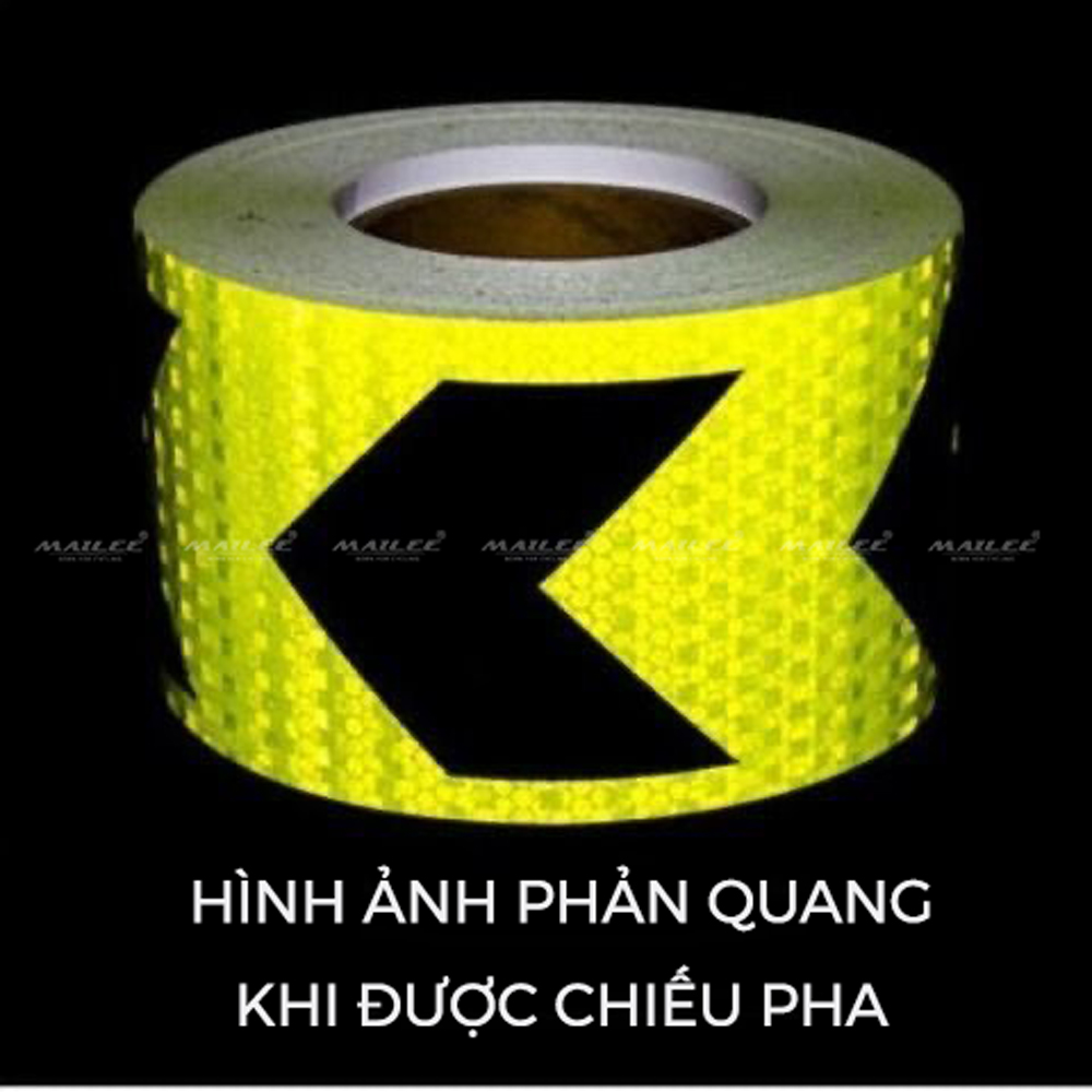 Băng Dính Phản Quang khổ rộng 10 cm x 25 mét, Cảnh Báo An Toàn Hình Mũi Tên Dùng Dán Xe Ô tô, Thùng Xe Tải, Định Hướng An Toàn, chất liệu PVC Chống Thấm Nước - Mũi Tên Xanh Đen - Mai Lee