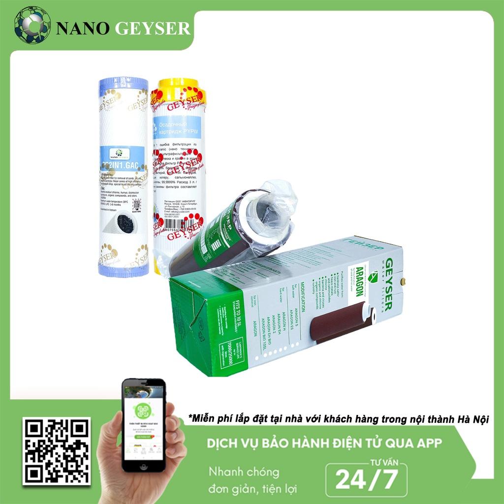 Bộ 3 lõi lọc nước 123 dùng cho các dòng máy NANO, Lõi PP.2IN1.GAC, Cation, Aragon - Hàng Chính Hãng