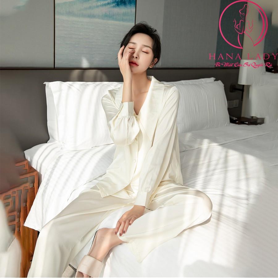 Pijama lụa - Đồ mặc nhà, đồ ngủ nữ tay dài cao cấp PJ458