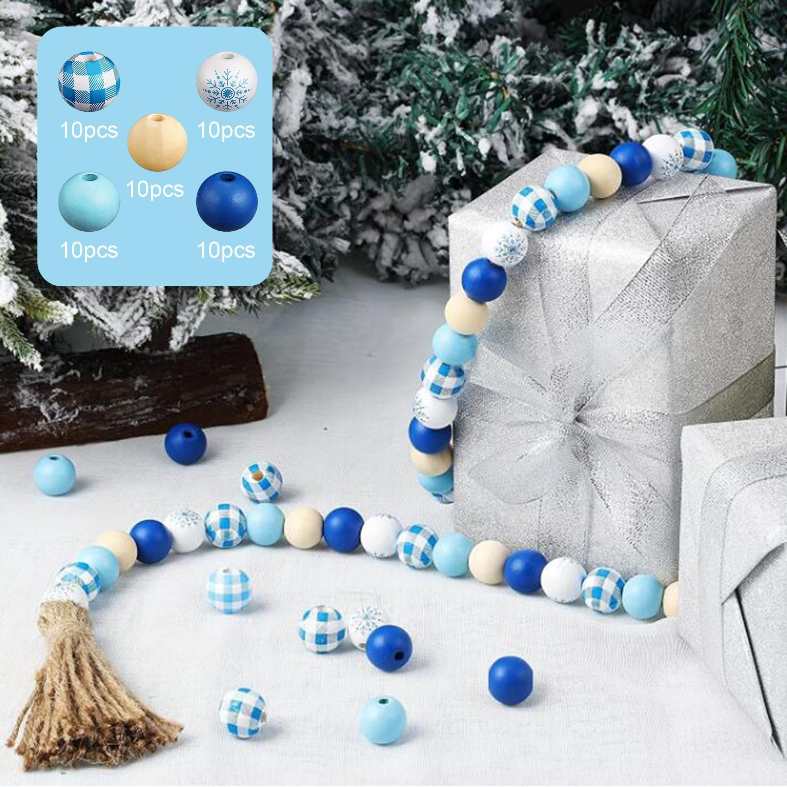 50x Winter Wooden Beads Loose Spacer Beads Decoration Kids Adults Snowflake Craft Beads for Jewelry Making Findings Bracelets