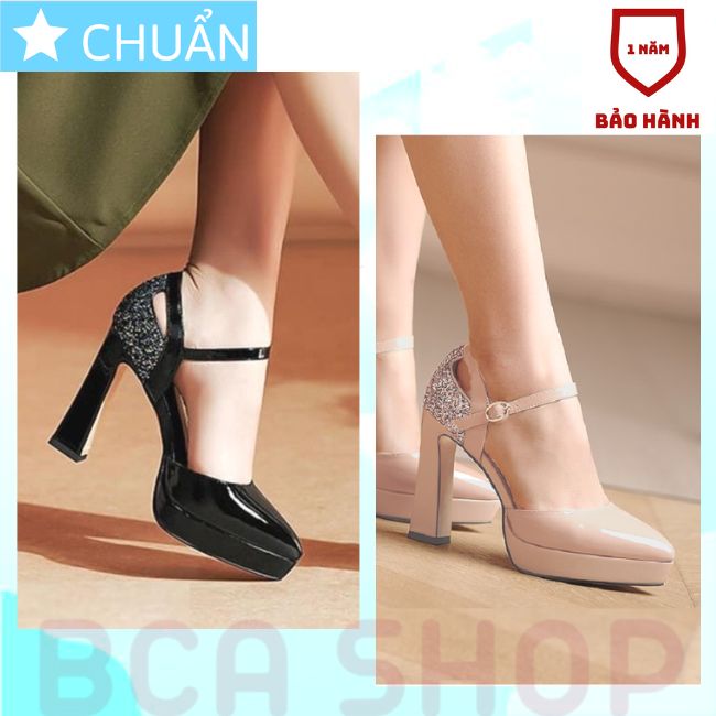 Giày cao gót nữ 9pRO374 thời trang nữ cao cấp ROSATA tại BCASHOP mũi nhọn, quai ngang, gót vuông - màu Nude