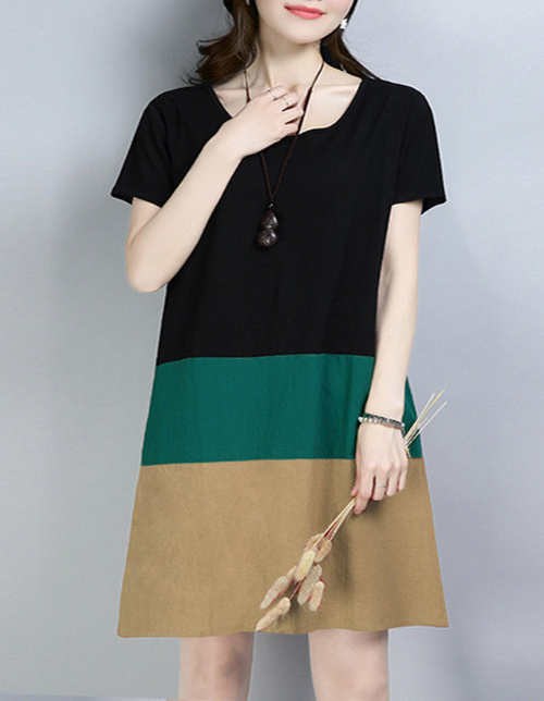Đầm suông cổ tròn phối 3 màu - DSt6