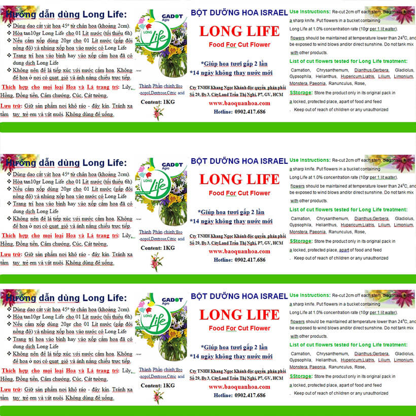 Shop Hoa Bảo Quản Hoa Cắm Lẵng, Hoa Cắm Xốp lâu tàn và hạn chế thay hoa định kỳ bằng Bột Dinh Dưỡng Hoa nhập khẩu Israel hiệu Longlife SG Của Israel
