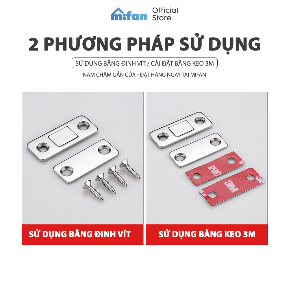 Nam Châm Gắn Cửa Lực Hút Cực Mạnh MIFAN - Thép Siêu Bền, Keo 3M - Dán Chốt Tủ Quần Áo, Ngăn Kéo, Cửa Ra Vào Tiện Lợi