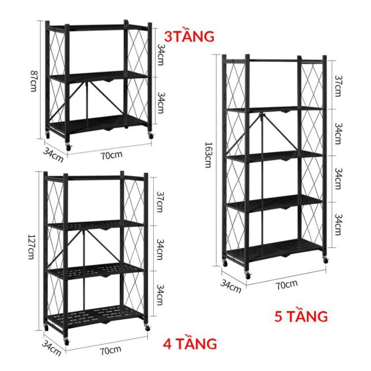 Kệ Để Đồ đa năng 5 tầng gấp Gọn - Thép Sơn Tĩnh Điện- Có Bánh Xe cố định