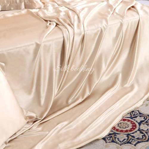 Bộ Chăn Trần Bông Ga Gối Lụa Lavish silk 5 Món Cao Cấp Lan Bedding Màu Vàng Kem