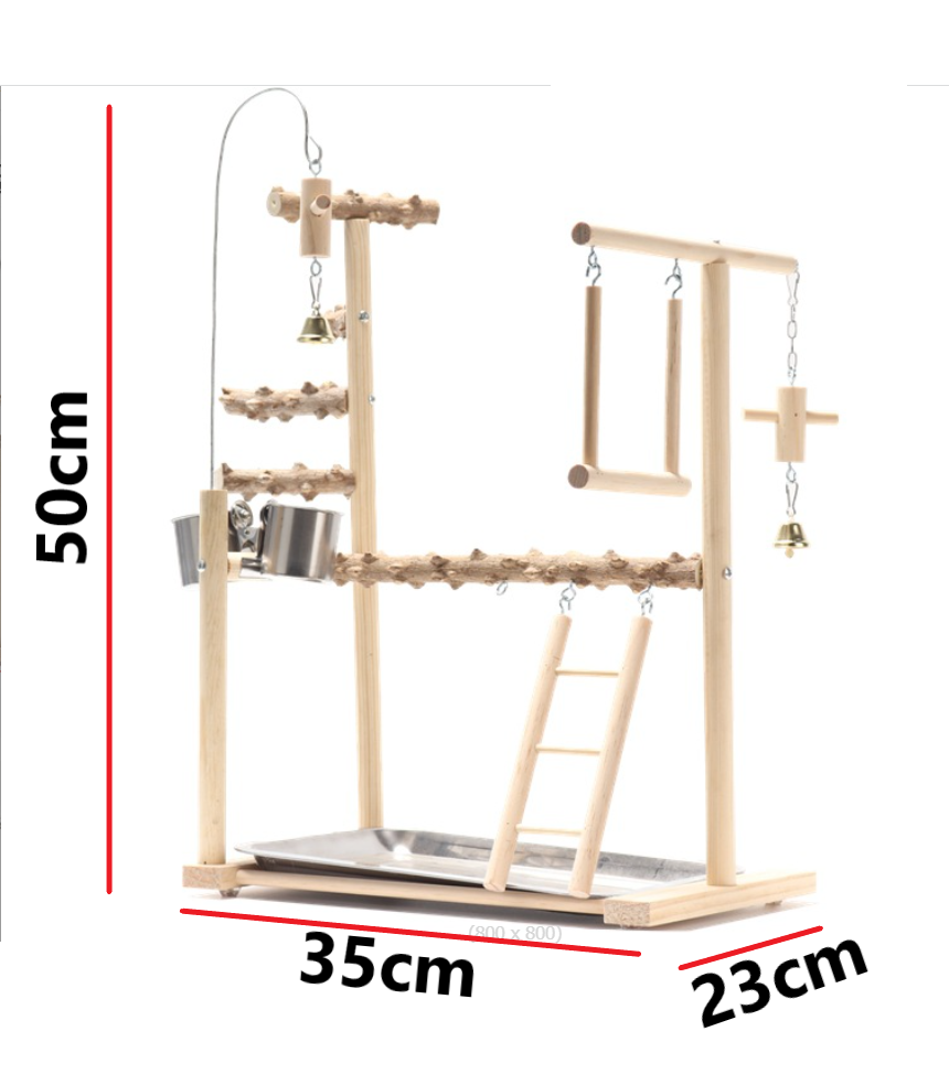 1 BỘ CẦU ĐỨNG GỖ (THANG ĐỨNG GỖ GẠO) KÈM CÓNG, THANG VÀ ĐỒ CHƠI TREO GỖ 35*23*50 dành cho chim, vẹt