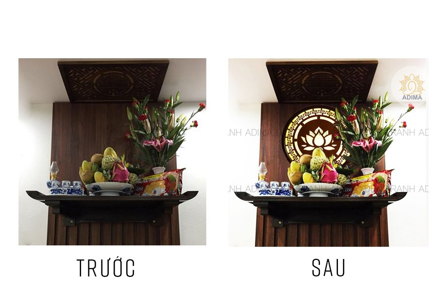 Đèn tranh gỗ CNC họa tiết hoa sen đường kính D42,D50, D61, phòng thờ Phật hào quang