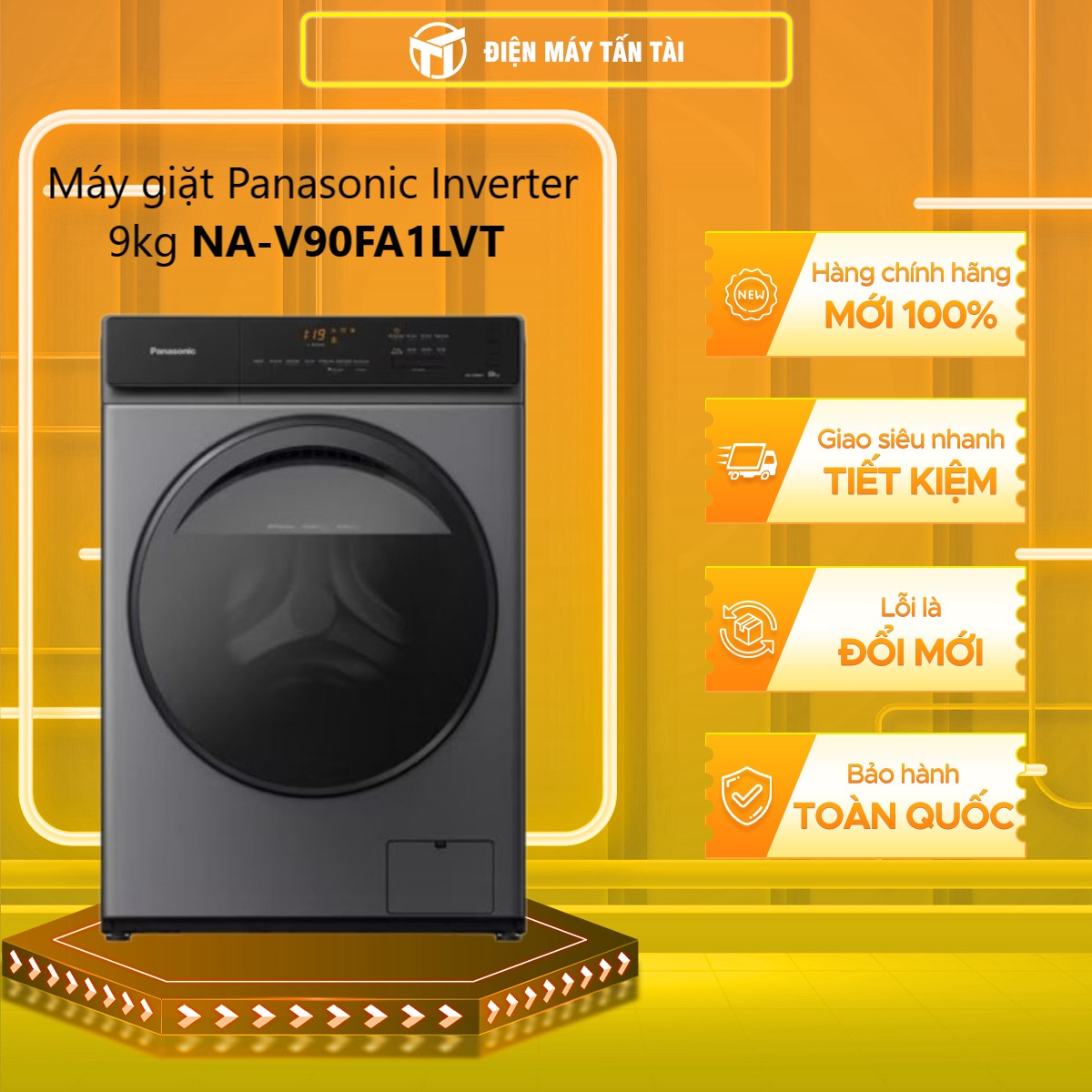 Máy giặt Cửa Trước Panasonic 9kg NA-V90FA1LVT - Giặt thông minh - Giặt diệt khuẩn - Tự động vệ sinh lồng giặt &amp; vòng đệm - Hàng chính hãng